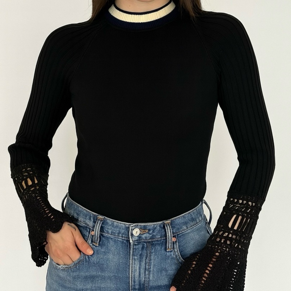 Edun Crochet Bell Sleeve Sweater Top